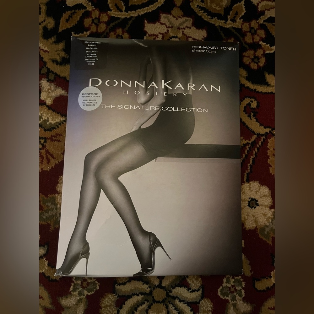 Women's DKNY High Waist Toner Sheer Tights.  Black Small Petite NEW
